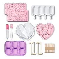 Chocolate Molds Silicone - 2 Sizes Breakable Heart Molds, Popsicle Molds w/ 4 Wood Hammers & 50 Sticks, Mothers Day Chocolate Mold, Number & Letter Molds, for Celebration, Birthday