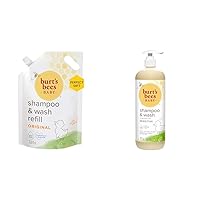 Burt's Bees Baby Shampoo and Wash Refill Bag 33.8oz + Fragrance Free Shampoo and Wash Set 21oz for Sensitive Skin
