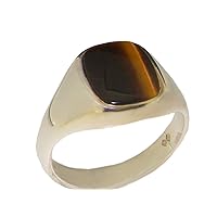 Solid 925 Sterling Silver Natural Tigers Eye Mens Gents Signet Ring - Sizes 6 to 13 Available