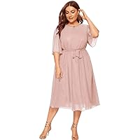 Plus Size Women's Casual Knee Length Dress Half Sleeve O Neck Party Dress in a Variety of Sizes for (Pink, XXXXL)