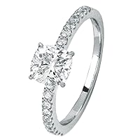 1.73 CTW GIA Certified 14K White Gold Classic Side Stone Prong Set Diamond Engagement Ring (1.5 Ct G Color VS1 Clarity Cushion Cut Center)