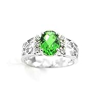 R1214 Classic Mt St Helens Green Helenite May Birthstone Oval Shape Sterling Silver Ring