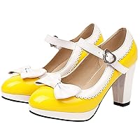 LUXMAX Women Wingtip Mary Jane Platform Shoes Lolita Chunky High Heeled Rockabilly Shoes Bow Block Heel Closed Toe Pumps