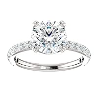 Riya Gems 3 CT Round Moissanite Engagement Ring Wedding Eternity Band Vintage Solitaire Halo Silver Jewelry Anniversary Promise Ring Gift