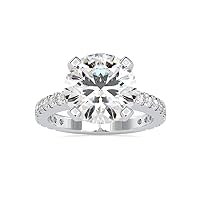 VVS Solitaire Engagement Ring in V Shape 4 Prong Setting with 0.56 Ct Round Natural & 4.43 Ct Center Round Moissanite Diamond in 14k White/Yellow/Rose Gold Promise Ring for Women (IJ-SI, G-VS2)