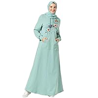 Women's Oversized Casual Long Gowns Embroidery Hoodie Sweatshirt Maxi Dress with Pocket