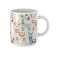 Coffee Mug Pattern Llama Cactus and Creative Childish Great Lama Alpaca 11 Oz Ceramic Tea Cup Mugs Best Gift Or Souvenir For Family Friends Coworkers