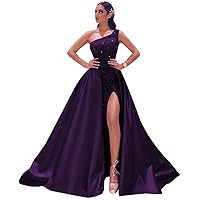 Women's One Shoulder Sequin Prom Dresses Sparkly Mermaid Formal Long Satin Ball Gowns