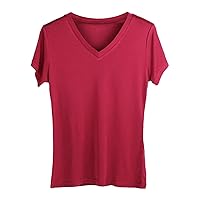 Women Natural Silk Knitted T Shirt Summer Casual Short Sleeve Solid V Neck Tee Top
