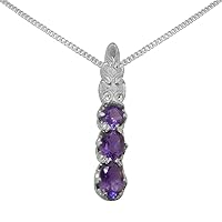 LBG 10k White Gold Natural Amethyst Womens Trilogy Pendant & Chain - Choice of Chain lengths