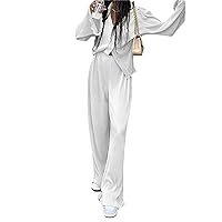 Women 2 Piece Linen Outfit Sets Casual Cotton Linen Long Sleeve Button Down Shirt and Long Pants Summer Loungewear Set