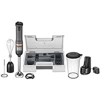 BLACK+DECKER Kitchen Wand Cordless Immersion Blender, 3 in 1 Multi Tool Set, Hand Blender with Charging Dock, Whisk and Milk Frother, Grey (BCKM1013KS01)
