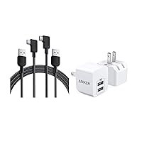 Anker USB C Cable Right Angle, 2-Pack 6 ft USB-A to 90 Degree USB-C Braided Charging Cord, Durable Type C Cable&USB Charger, 2-Pack Dual Port 12W Wall Charger Adapter, USB Charger Block with FOL