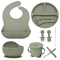 10 Piece Baby Feeding Set | 100% Food Grade Silicone | Non Slip | Suction Bowl and Plate | Self Feeding Utensils | Led Weaning Supplies | Microwave and Dishwasher Safe | 6+ Months