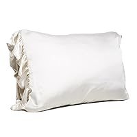 Satin Pillowcase for Hair and Skin with Zipper Closure and Ruffle Trim Goodnight Gorgeous Collection, Standard Size, Cream