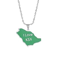 Saudi Arabia Map With Green Enamel Pendant Necklace Kingdom of Saudi Arabia Jewelry