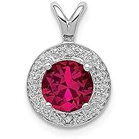Round Created Ruby & 0.01 CT Diamond Halo Pendant Necklace 14k White Gold Over