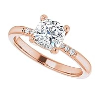 18K Solid Rose Gold Handmade Engagement Ring 1.0 CT Cushion Cut Moissanite Diamond Solitaire Wedding/Bridal Ring Set for Women/Her Propose Gift