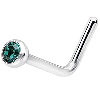 Body Candy Steel Green Press Fit L Shaped Nose Stud Ring Created with Crystal 20 Gauge 1/4