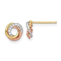 14k Gold Tri colored CZ Cubic Zirconia Simulated Diamond Circle Post Earrings Measures 6.9x6.9mm Wide Jewelry for Women