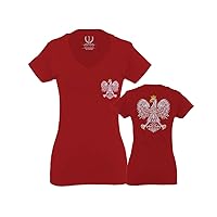 Poland Pride Vintage Style Retro Polish Eagle Flag Polska Soccer for Women V Neck Fitted T Shirt