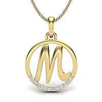 925 Sterling Silver M Letter Initial Pendant Necklace with Moissanite Link Chain 18