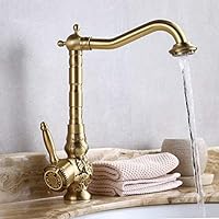 Mixer Tap Bathroom Bath Hot And Cold Water Taps Antique Kitchen Basin Sink Faucet Short Tall Type Mixer Tap Free Rotation Home Bathroom Luxury Brass Faucets (Color : Brass, Size : Medium)