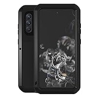 LOVE MEI Galaxy S21 FE 5G Case, Outdoor Sports Waterproof Military Heavy Duty Shockproof Dustproof Hybrid Aluminum Metal+Silicone+Tempered Glass Case Hard Cover for Samsung Galaxy S21 FE 5G (Black)