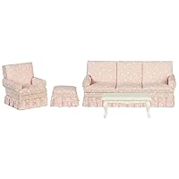 Dollhouse Pink Floral Country Cottage Miniature Living Room Furniture Set 1:12
