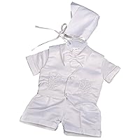 Dressy Daisy Baby Boys Baptism Christening Clothing Outfit White Satin Suit 4 Piece Set with Bonnet Short Sleeve