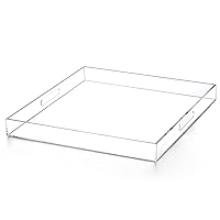 Clear Acrylic Ottoman Tray with Cutout Handles 20x20 Inch Over Sized Serving Tray, Organizer Rubber Boot Tray Decorative for Living Room Bedroom,Bathroom and Entryway Kitchen Tabletop
