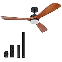 Ceiling Fans with Lights, 52 Inch Outdoor Ceiling Fan with Remote, 6 Speed Reversible Noiseless DC Motor, Wood Ceiling Fan for Indoor Bedroom Farmhouse Patios, Walnut