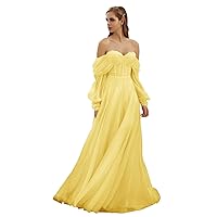 Puffy Sleeve Prom Dresses 2024 Tulle Wedding Dress for Women Long Off Shoulder Floral Appliques Formal Evening Dress
