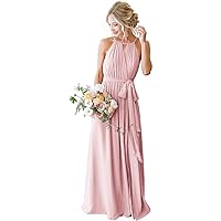 Dresses for Women 2024 Wedding Guest Halter Pleated Chiffon Bridesmaid Dresses with Pockets