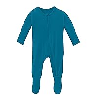 KicKee Solid Color Footie with Zipper, Jammies, Stylish One-Piece Pajamas, Comfortable Sleepwear for Babies and Kids (Cerulean Blue - 3-6 Months)