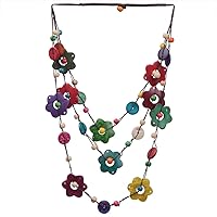 Bohemian Wooden Coconut Shell Wood Beaded Choker Necklace African Ethnic Colorful Long Layered Bib Multilayer Flower Geometric for Women Girl Chunky Party Costume Vaction Jewelry
