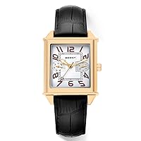 BERNY Square Watches for Men Quartz Watch Rectangular Calendar Leather Strap Watch