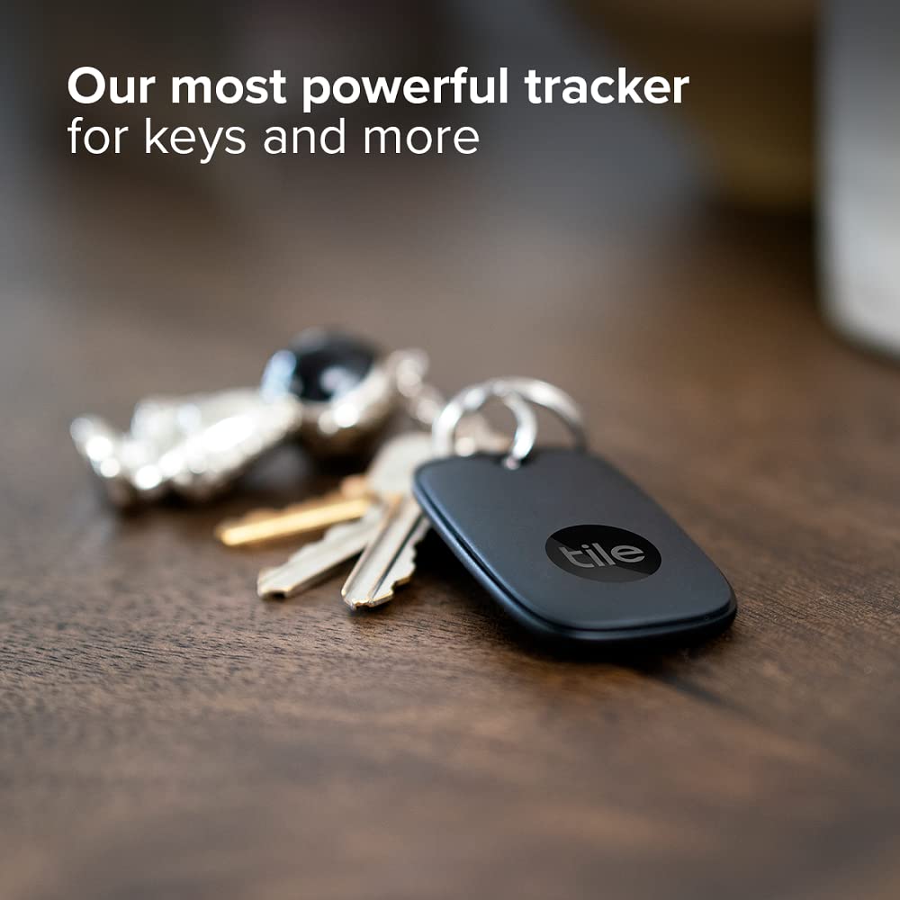Tile Pro 1-pack. Powerful Bluetooth Tracker, Keys Finder and Item Locator for Keys, Bags, and More; Up to 400 ft Range. Water-resistant. Phone Finder. iOS and Android Compatible, Black.