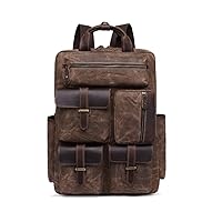 SDFGH Retro Oil Wax Canvas Bag Backpack Men's Travel Crazy Horse Leather Large Capacity Outdoor