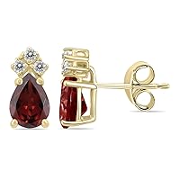 6x4MM Pear Shape Natural Gemstone And Three Stone Diamond Earrings in 14K White Gold and 14K Yellow Gold (Available in Garnet, Ruby, Tanzanite, and More)