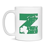 Jaynom St Patrick's Day Monogram Letter Z Alphabet Coffee Mug for Men and Women, 11-Ounce White