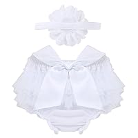 FEESHOW Infant Baby Girls Bow-knot Tulle Ruffle Bloomers Shorts Diaper Cover with Flower Headband Set Photography Outfit