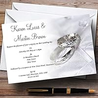 Classy White And Silver Rings Personalized Wedding Invitations