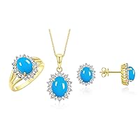 Rylos Princess Diana Inspired Matching Set, 14K Yellow Gold Ring, Earrings & Pendant with 18