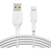 Belkin BoostCharge Braided Lightning Cable - 3.3ft/1M - MFi Certified Apple iPhone Charger USB to Lightning Cable - iPhone Cable - iPhone Charger Cord - Apple Charger - USB Phone Charger - White
