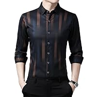 Men's Shirt Striped Long Sleeve Autumn Casual Fit Slim Men's Dress Shirt Business Social Clothing Tops