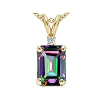 Tommaso Design Emerald Cut Rainbow Mystic Topaz Pendant Necklace 14kt Gold