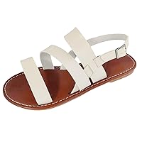 Wide Width Sandals for Women Ladies Fashion Summer Solid Leather Slim Band Combination Open Toe Buckle Flat Sandals
