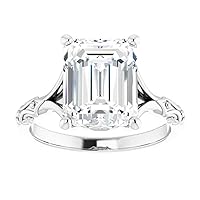 3 CT Emerald Colorless Moissanite Engagement Ring for Women/Her, Wedding Bridal Ring Set, Eternity Sterling Silver Solid Gold Diamond Solitaire Prong for Her