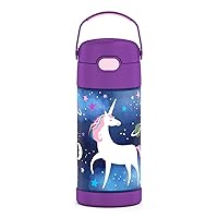 THERMOS FUNTAINER Water Bottle with Straw - 12 Ounce, Space Unicorn - Kids Stainless Steel Vacuum Insulated Water Bottle with Lid
